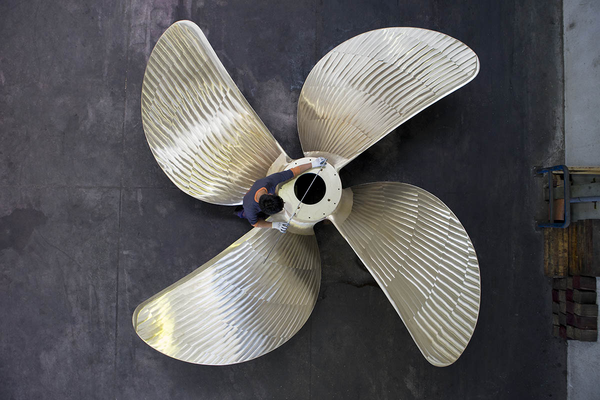 Stainless-steel marine propeller at the Fundilusa foundry